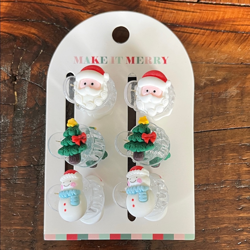 Christmas Hair Clips with Santa and Snowman